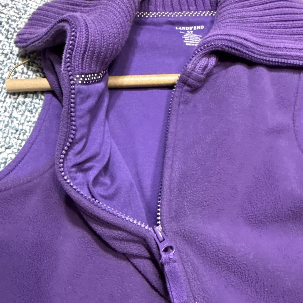 Lands End Women Small 6-8 Purple Fleece Vest Sweater Knit Collar Full Zip Layer - Picture 9 of 9